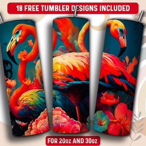 Flamingo Tumbler Wrap PNG, Flamingo 20 oz Skinny Tumbler Sublimation Design, Instant Download
