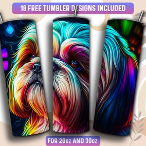 Stained Glass Shih Tzu Tumbler Wrap PNG, Dog 20 Oz Skinny Tumbler ...