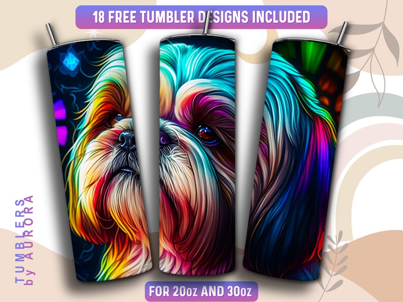 Stained Glass Shih Tzu Tumbler Wrap PNG, Dog 20 Oz Skinny Tumbler ...