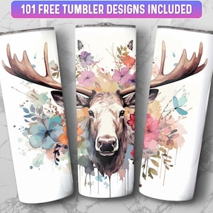 Moose Tumbler Wrap PNG, 20 oz Skinny Tumbler Wrap Sublimation Design, Instant Download (+101 free Designs)