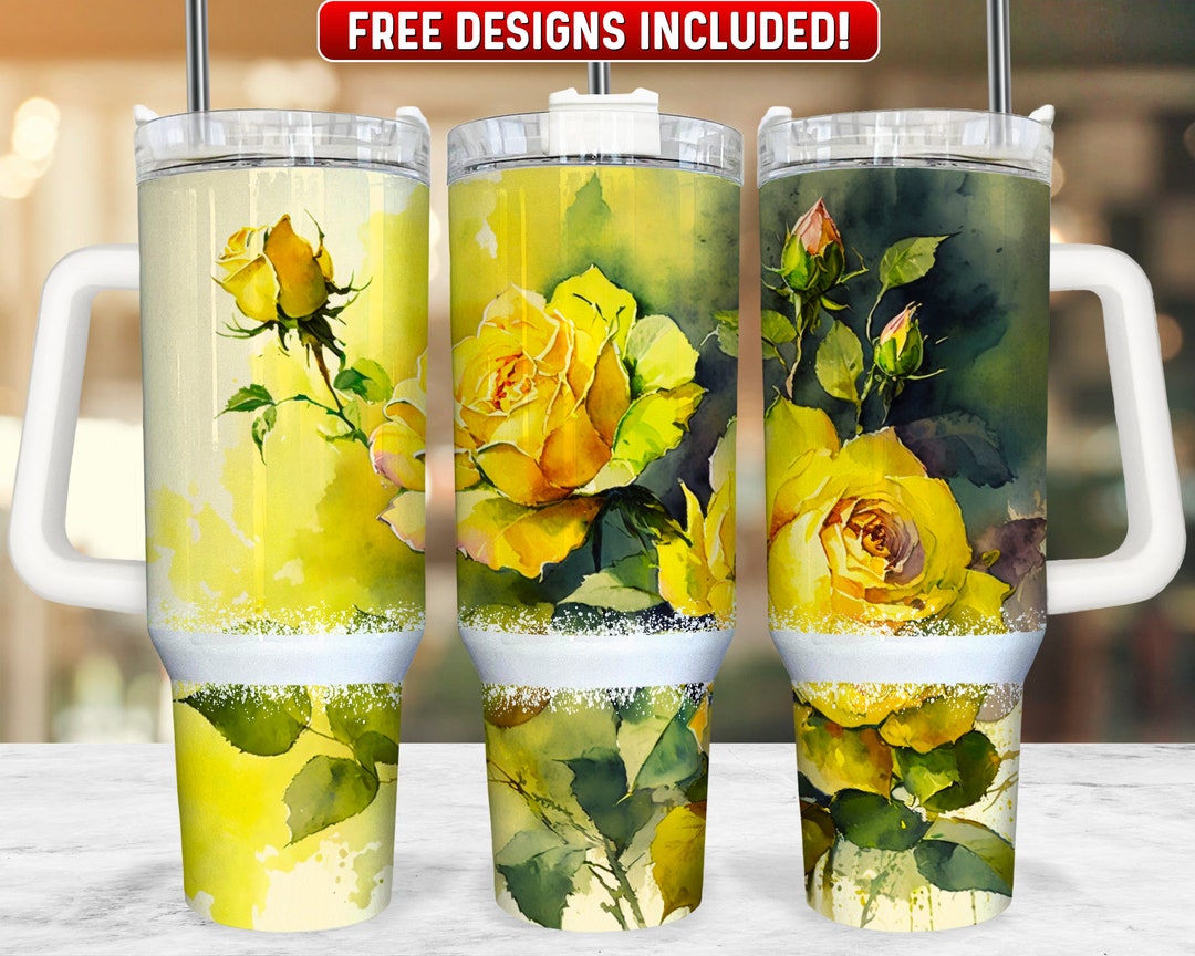Yellow Rose 40oz Tumbler Wrap PNG Design, Yellow Roses 40oz Quencher