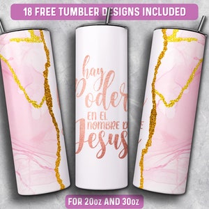 Christian Tumbler Wrap PNG Spanish, Spanish Christian 20 oz Skinny Tumbler Sublimation Design, Instant Download (+101 free Designs)
