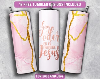 Christian Tumbler Wrap PNG Spanish, Spanish Christian 20 oz Skinny Tumbler Sublimation Design, Instant Download (+101 free Designs)