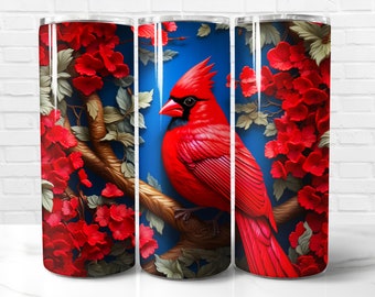 3D Red Cardinal Bird Tumbler Wrap PNG, Red Cardinal Bird 3D Sublimation Designs for Tumblers PNG, Instant Download (+101 free Designs)
