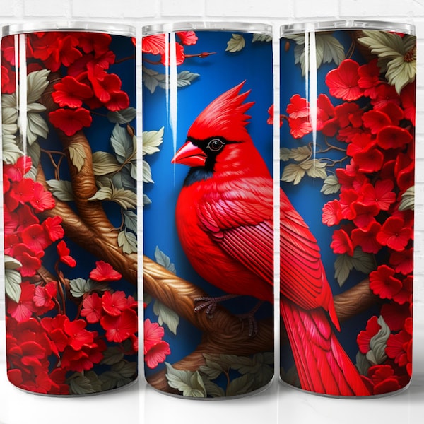 3D Red Cardinal Bird Tumbler Wrap PNG, Red Cardinal Bird 3D Sublimation Designs for Tumblers PNG, Instant Download (+101 free Designs)