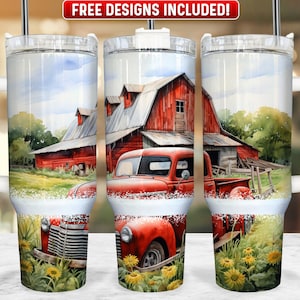 Farm Barn Truck 40oz Tumbler Wrap PNG Design, Farmer 40oz Quencher Tumbler Sublimation Wrap, 40 oz Tumbler PNG, Instant Download
