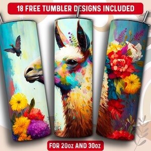 Alpaca Llama Tumbler Wrap PNG, 20 oz Skinny Tumbler Sublimation Design, Instant Download (+101 free Designs)