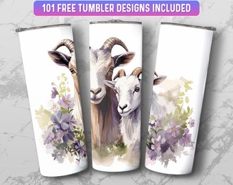 Goat Tumbler Wrap PNG, 20 oz Skinny Tumbler Wrap Sublimation Design, Instant Download (+101 free Designs)