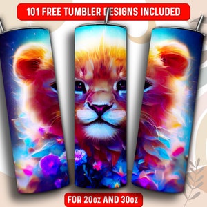 Oilpainting Tiger Tumbler Wrap PNG, Tiger 20 oz Skinny Tumbler Sublimation Design, Instant Download (+101 free Designs)