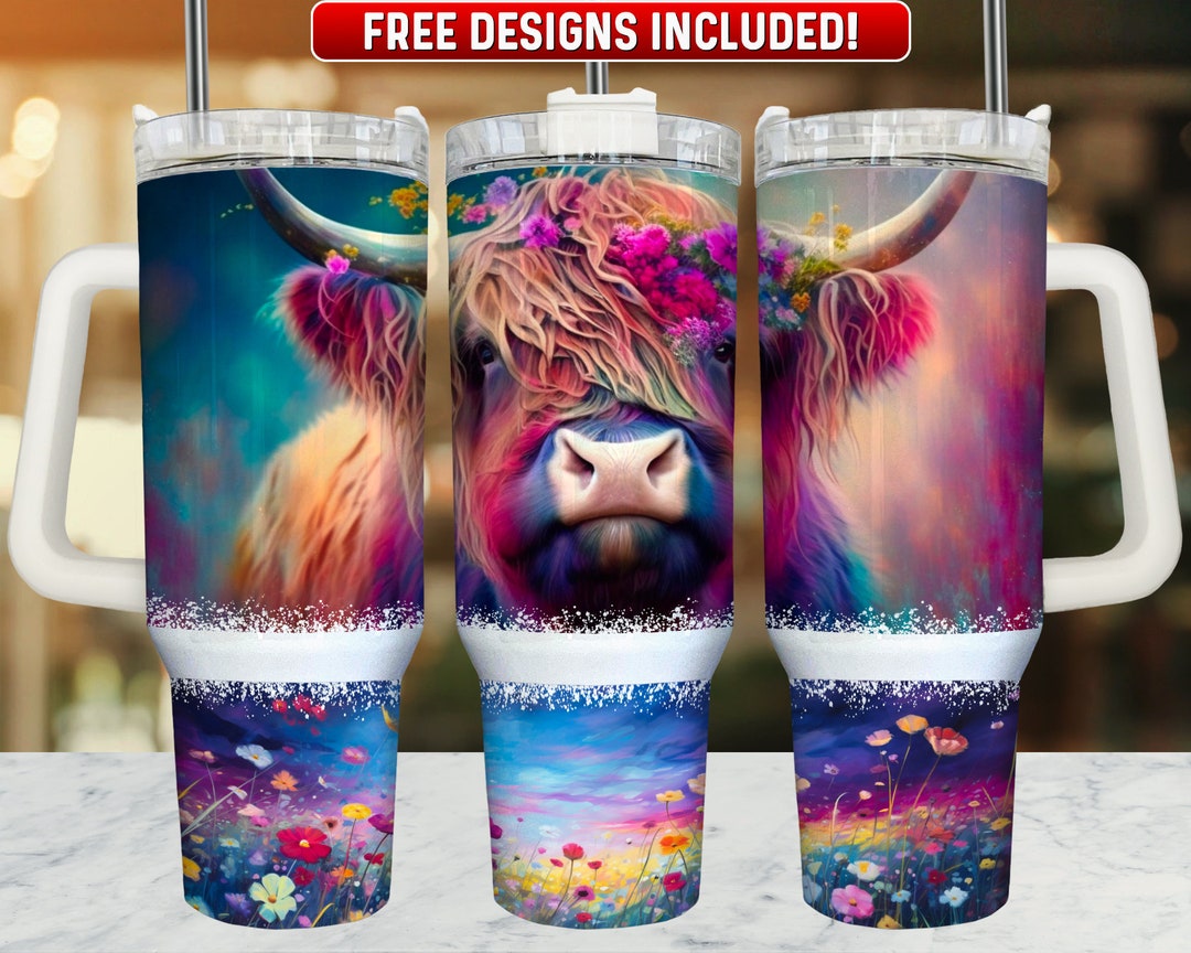 Highland Cow 40oz Tumbler Wrap PNG Design, Highland Cow 40oz Quencher ...