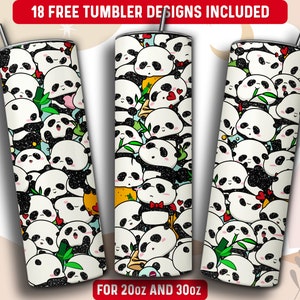 Panda Tumbler Wrap PNG, Panda 20 oz Skinny Tumbler Sublimation Design, Instant Download (+101 free Designs)