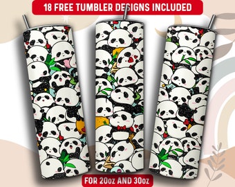 Panda Tumbler Wrap PNG, Panda 20 oz Skinny Tumbler Sublimation Design, Instant Download (+101 free Designs)