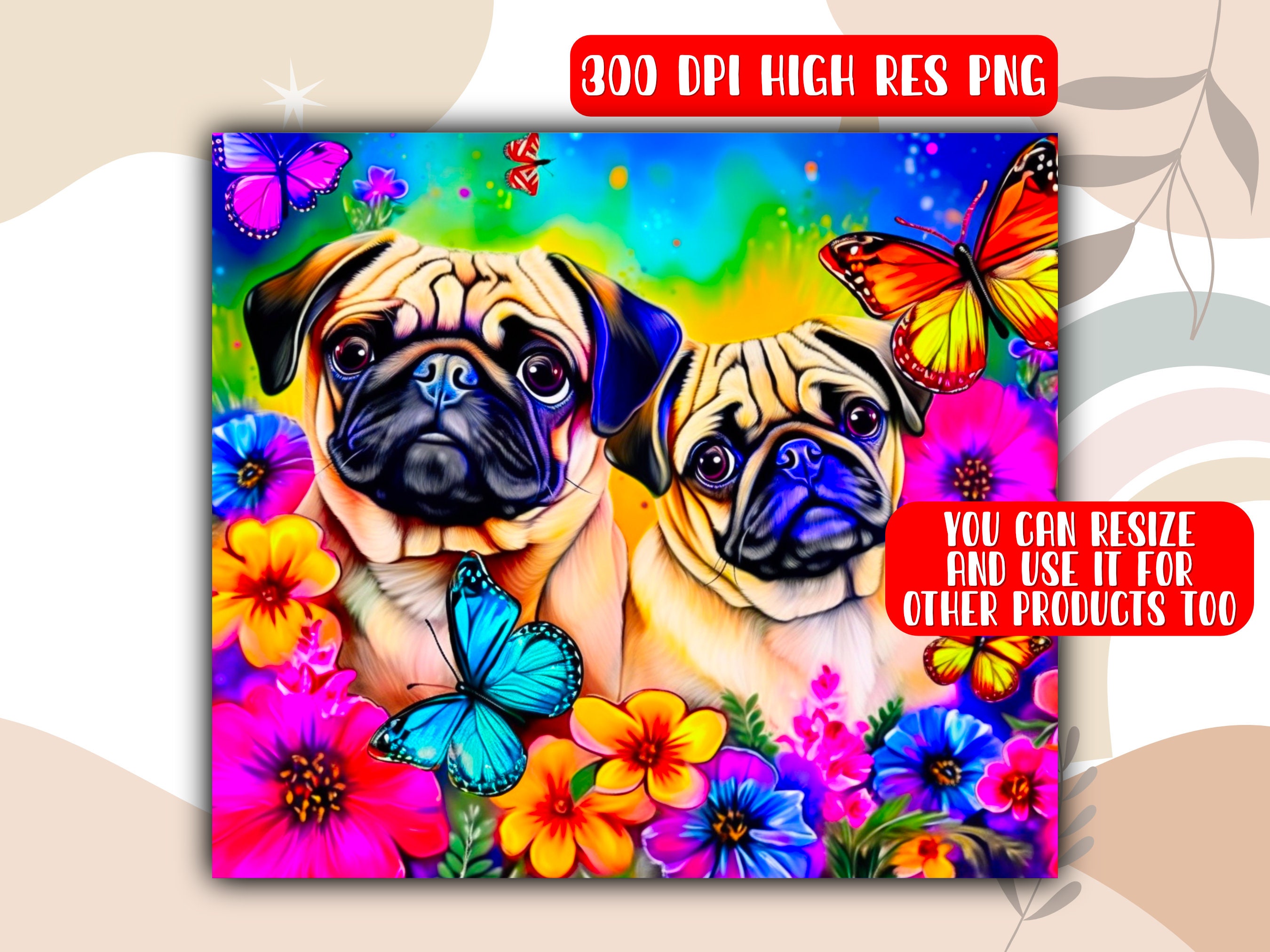 Pug Tumbler Wrap PNG, Dog Owner 20 Oz Skinny Tumbler Sublimation Design ...