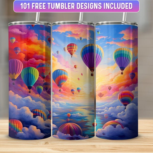 Hot Air Balloon Tumbler Wrap PNG, 20 oz Skinny Tumbler Wrap Sublimation Design, Instant Download (+101 free Designs)