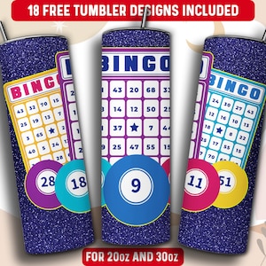 Bingo Tumbler Wrap PNG, Bingo 20 oz Skinny Tumbler Sublimation Design, Instant Download (+101 free Designs)