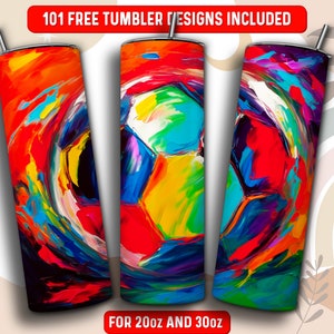 Soccer Tumbler Wrap PNG, Fútbol 20 oz Diseño de sublimación de vaso flaco, Descarga instantánea (+101 diseños gratuitos)