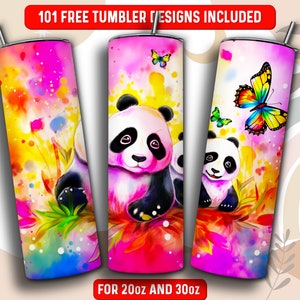 Panda Tumbler Wrap PNG, Animal 20 oz Skinny Tumbler Sublimation Design, Instant Download (+101 free Designs)