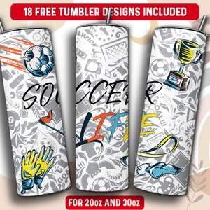 Soccer Tumbler Wrap PNG, Soccer Mom 20 oz Skinny Tumbler Sublimation Design, Instant Download (+101 free Designs)
