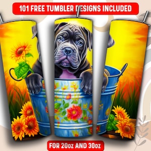 Cute Cane Corso Tumbler Wrap PNG, Dog 20 oz Skinny Tumbler Sublimation Design, Instant Download (+101 free Designs)