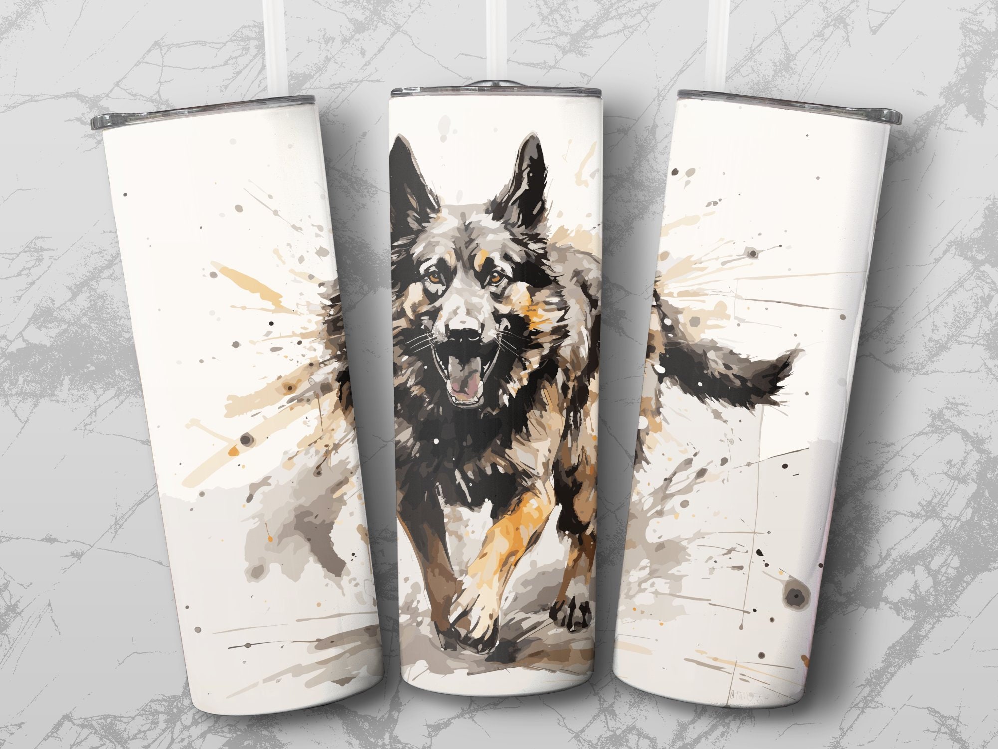 German Shepherd Tumbler Wrap PNG, 20 oz Skinny Tumbler Wrap Sublimation Design, Instant Download (+101 free Designs)