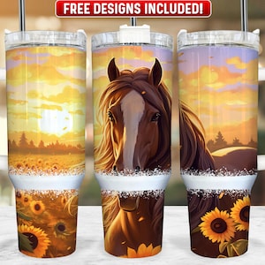 Horse Sunflower 40oz Tumbler Wrap PNG Design, Horse 40oz Quencher Tumbler Sublimation Wrap, 40 oz Tumbler PNG, Instant Download