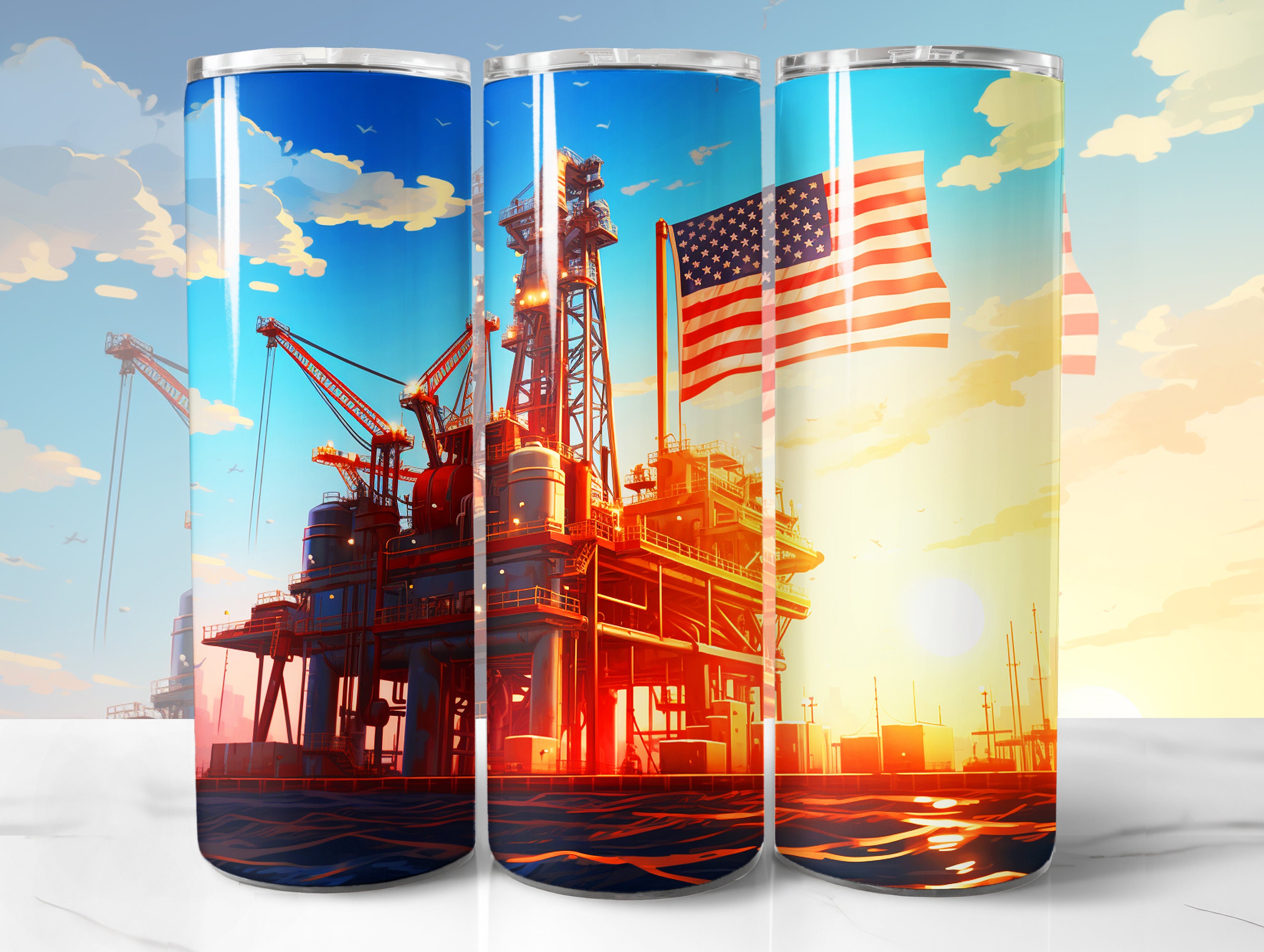 Oil Rig Wrapping Paper Oil Rig Tumbler Wrap PNG, Oil Rig 20 Oz Skinny Tumbler Wrap Sublimation ...