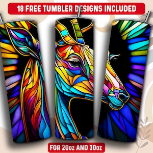 Stained Glass Antelope Tumbler Wrap PNG, 20 oz Skinny Tumbler Sublimation Design, Instant Download
