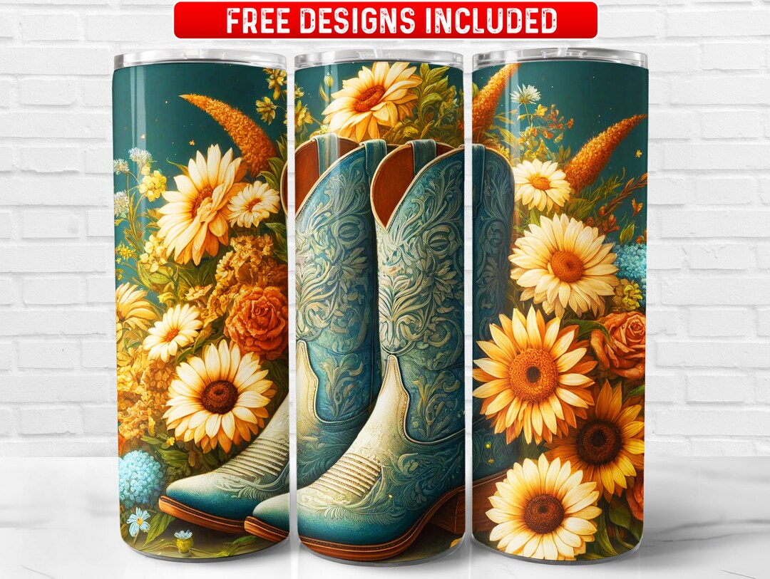 Cowboy Boots PNG, Western Cowgirl 20 Oz Skinny Tumbler Sublimation ...