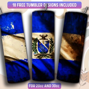 El Salvador Tumbler Wrap PNG, El Salvador Flag 20 oz Skinny Tumbler Sublimation Design, Instant Download (+101 free Designs)