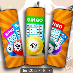 Bingo Tumbler Wrap PNG, Bingo 20 oz Skinny Tumbler Sublimation Design, Instant Download (+101 free Designs)