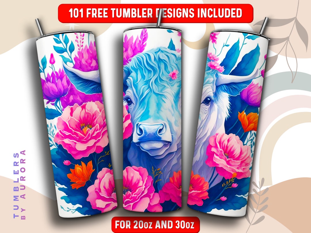 Floral Highland Cow Tumbler Wrap PNG, Highland Cow 20 Oz Skinny Tumbler ...