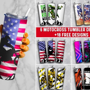 Motocross Tumbler Wrap Bundle PNG, Dirt Bike 20 oz Skinny Tumbler Bundle Sublimation Design, Instant Download (+101 free Designs)