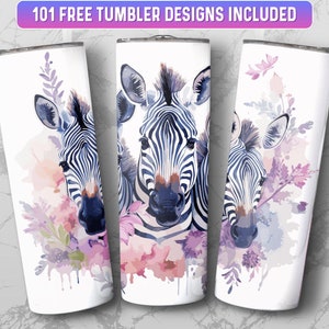 Zebra Tumbler Wrap PNG, 20 oz Skinny Tumbler Wrap Sublimation Design, Instant Download (+101 free Designs)