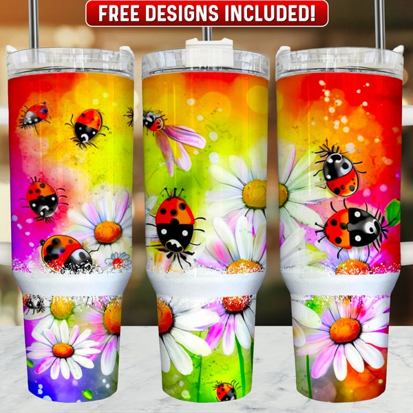 Ladybug 40oz Tumbler Wrap PNG Design, Ladybug 40oz Quencher Tumbler Sublimation Wrap, 40 oz Tumbler PNG, Instant Download