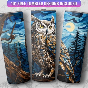 Owl Tumbler Wrap PNG, 20 oz Skinny Tumbler Wrap Sublimation Design, Instant Download (+101 free Designs)