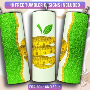 Dietitian Tumbler Wrap PNG, Healthy Food Fitness 20 oz Skinny Tumbler Sublimation Design, Instant Download (+101 free Designs)