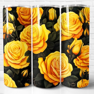 Yellow Roses Tumbler Wrap PNG, Yellow Roses 20 oz Skinny Tumbler Wrap Sublimation Design, Instant Download (+101 free Designs)
