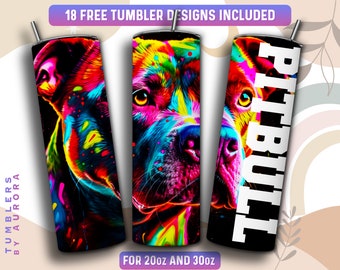 Pitbull Tumbler Wrap PNG, Dog 20 oz Skinny Tumbler Sublimation Design, Instant Download (+101 free Designs)