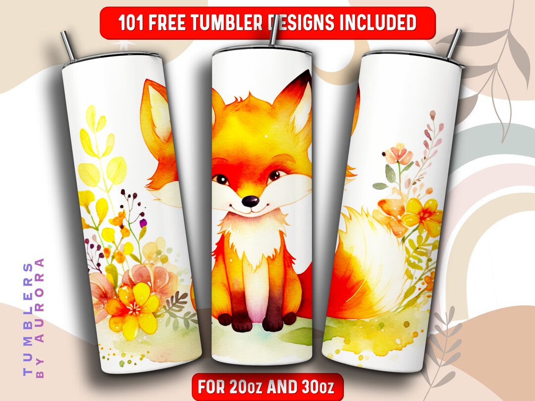 Watercolor Fox Tumbler Wrap PNG, Fox 20 Oz Skinny Tumbler Sublimation ...