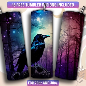 Crow Tumbler Wrap PNG, Crow Bird 20 oz Skinny Tumbler Sublimation Design, Instant Download (+101 free Designs)