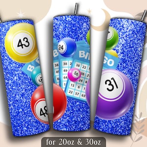 Bingo Tumbler Wrap PNG, Bingo 20 oz Skinny Tumbler Sublimation Design, Instant Download (+101 free Designs)