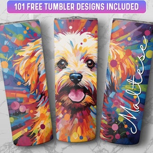 Maltese Tumbler Wrap PNG, 20 oz Skinny Tumbler Wrap Sublimation Design, Instant Download (+101 free Designs)
