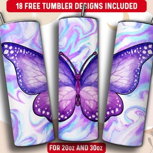Butterfly Tumbler Wrap PNG, Butterfly 20 oz Skinny Tumbler Sublimation Design, Instant Download (+101 free Designs)