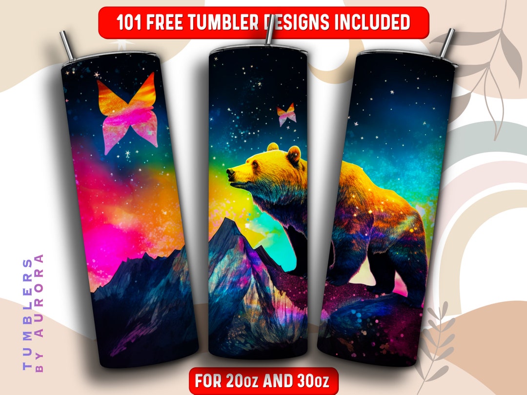 Neon Grizzly Bear Tumbler Wrap PNG, Animal 20 Oz Skinny Tumbler ...