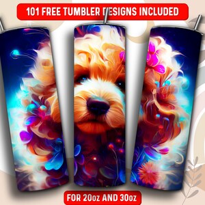 Ölgemälde Goldendoodle Tumbler Wrap PNG, Hund 20 oz Skinny Tumbler Sublimation Design, Sofort Download (+101 kostenlose Designs)