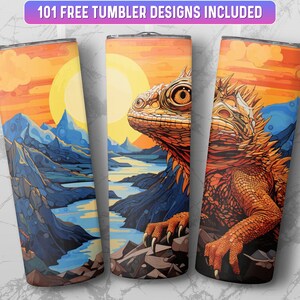 Bearded Dragon Tumbler Wrap PNG, 20 oz Skinny Tumbler Wrap Sublimation Design, Instant Download (+101 free Designs)