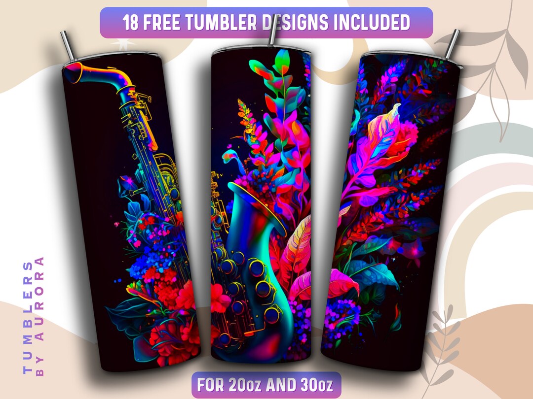 Saxophone Tumbler Wrap PNG, Saxophone 20 Oz Skinny Tumbler Sublimation