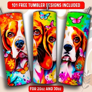 Beagle Tumbler Wrap PNG, Dog owner 20 oz Skinny Tumbler Sublimation Design, Instant Download (+101 free Designs)