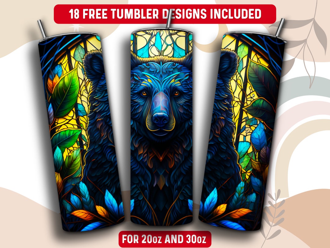 Stained Glass Black Bear Tumbler Wrap PNG, 20 Oz Skinny Tumbler ...
