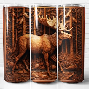 Engraved 3D Moose Tumbler Wrap PNG Design, 3D Moose Sublimation Wrap, 20 oz Skinny Tumbler Wrap, Instant Download (+101 free Designs)